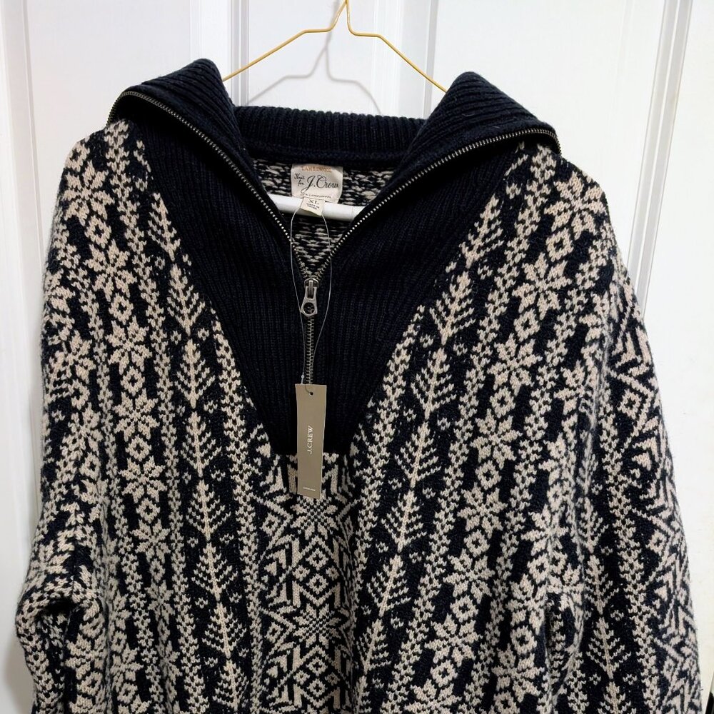 J Crew Fair Isle Lambswool Half-Zip Sweater XL - New With Tags